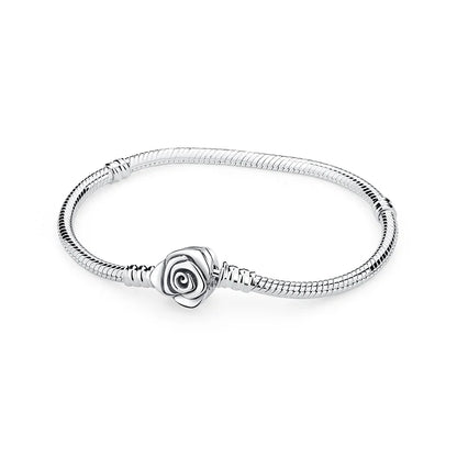 925 Sterling Silver Love Heart Charm Bracelet – Rose Gold Snake Chain Bangle for Women | DIY Luxury Bead Jewelry Accessories