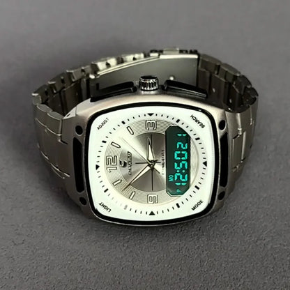 Men’s Digital Square Quartz Watch - Large Dial Luminous Fashion Watch with Alarm