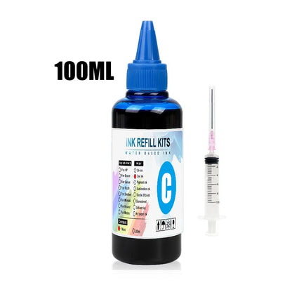 100ml Universal Dye Ink Refill Kit - BK CMY Compatible with HP Canon Epson Brother Inkjet Printers & CISS Cartridges