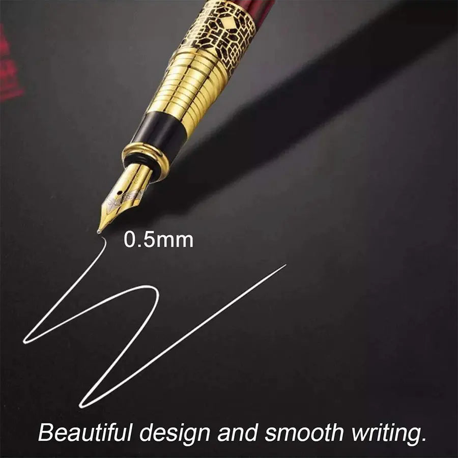 Retro Metal Fountain Pen — 1-100PCS Set with Replaceable Ink, Elegant Writing Pen for Office, School, and Stationery Gifts