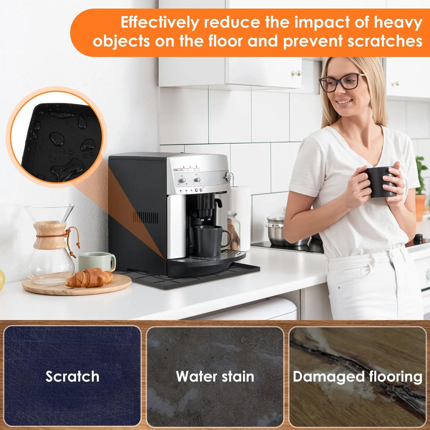 Mini Fridge & Appliance Silicone Mat 60x60cm – Non-Slip Drip Pan with Raised Edges for Floor Protection