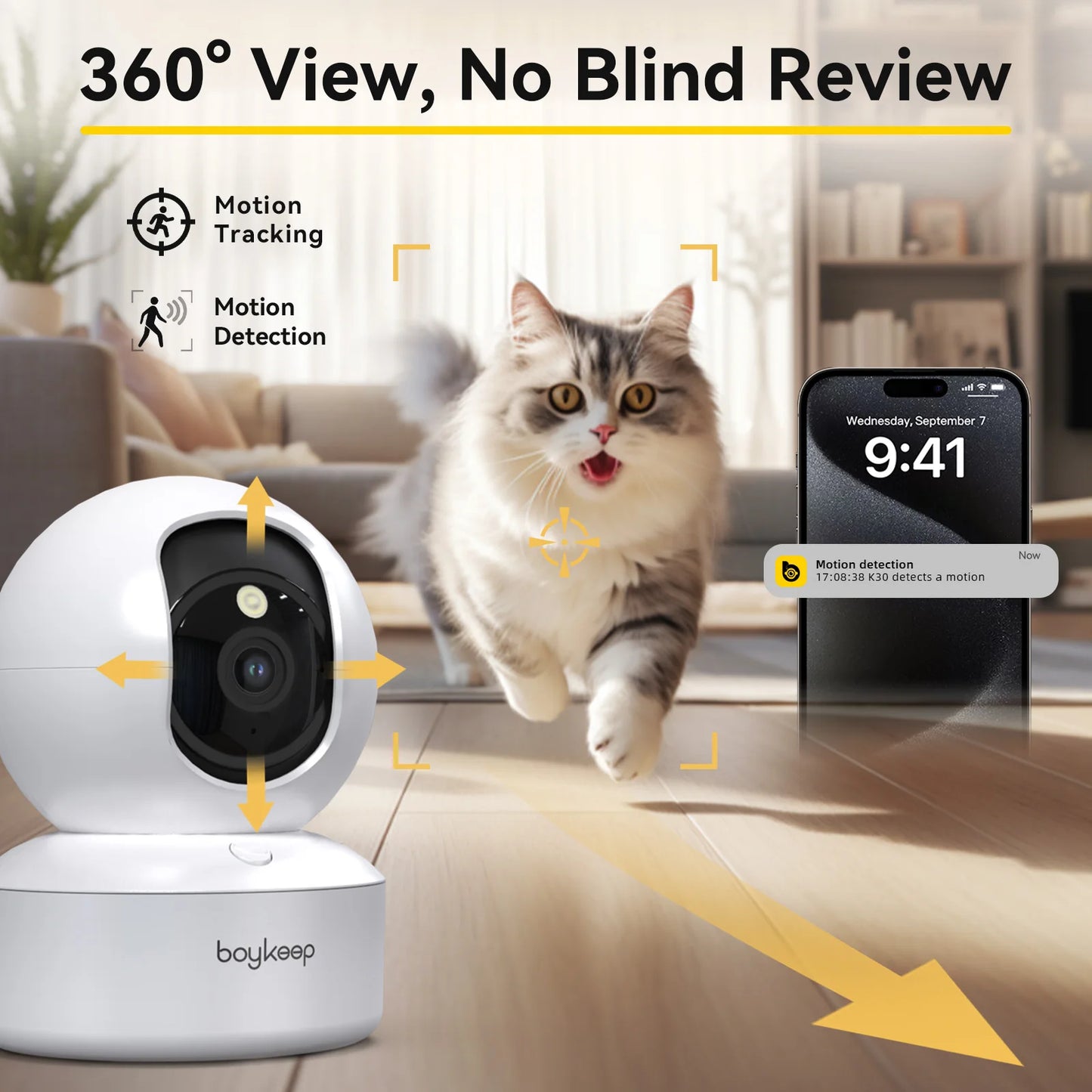 BoyKeep 2K Smart WiFi Security Camera – 360° Pan & Tilt Indoor Baby Monitor with 5G/2.4GHz, Night Vision & Two-Way Audio (K30)