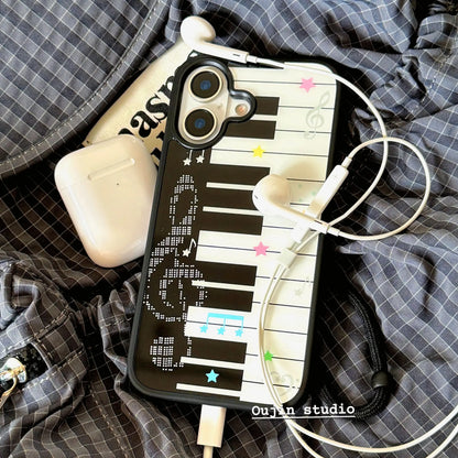 Cute Piano Art Star Phone Case - Y2K Keyboard Design Cover for iPhone 17, 16, 15, 14, 13, 12, 11, X, XR, 8 & 7 Plus