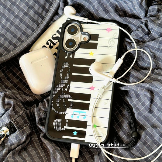 Cute Piano Art Star Phone Case - Y2K Keyboard Design Cover for iPhone 17, 16, 15, 14, 13, 12, 11, X, XR, 8 & 7 Plus