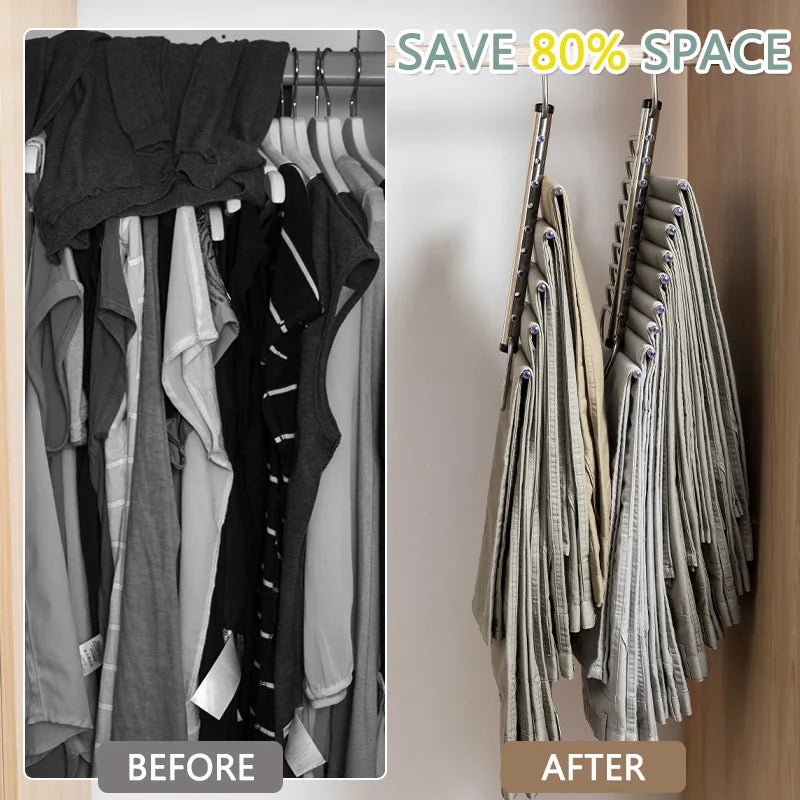 Stainless Steel Multi-Tier Pants Hanger — 5/9 Tier Space-Saving Closet Organizer for Jeans, Trousers, Scarves & Clothes
