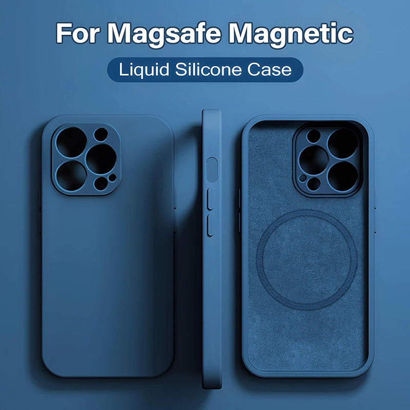 MagSafe Magnetic Silicone Case - Original Wireless Charging Cover for iPhone 15 14 13 12 11 Pro Max Mini X XR XS 8 Plus