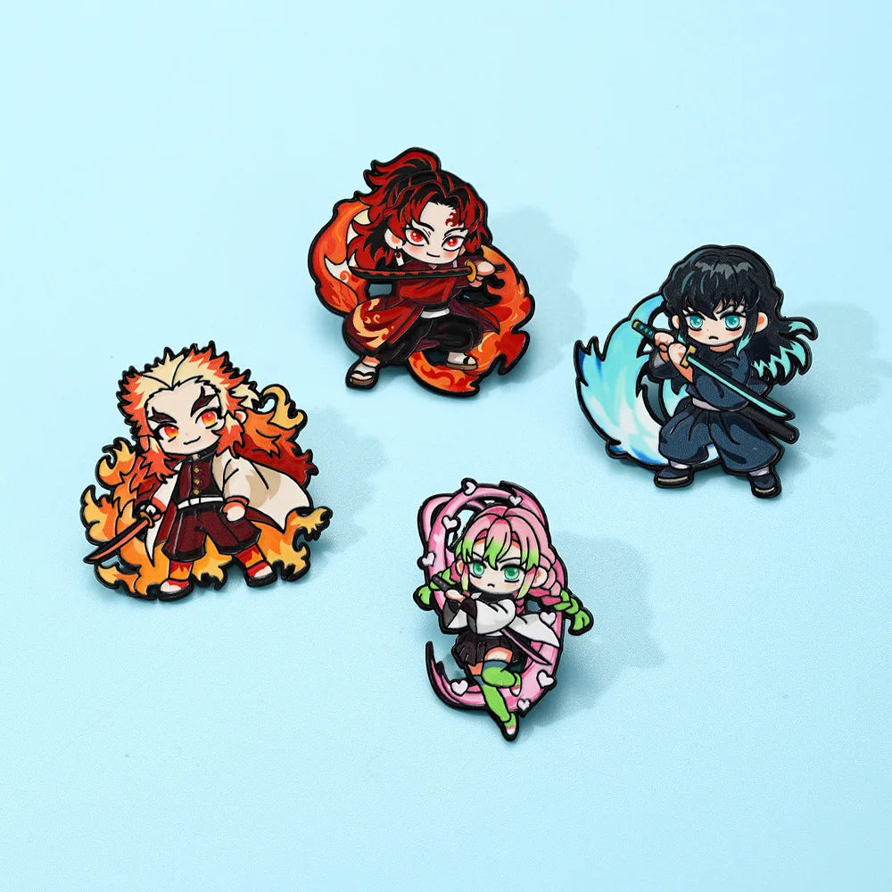 Demon Slayer Kimetsu no Yaiba Enamel Pins 4-Piece Set - Hashira & Yoriichi Anime Collectible Brooches for Backpacks and Bags