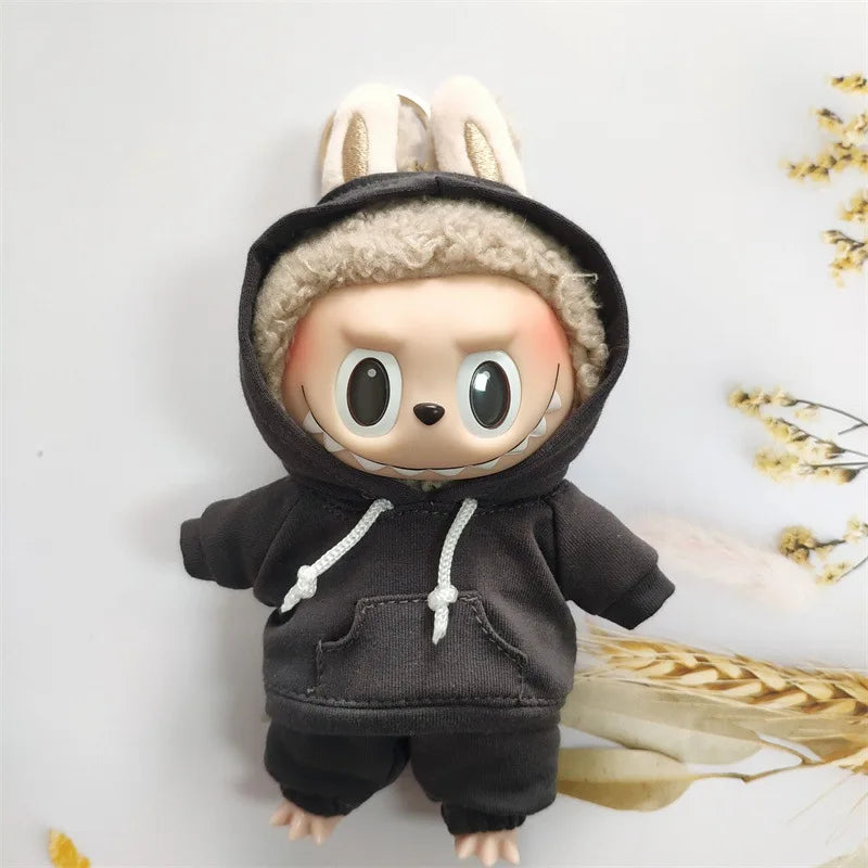 17cm Labubu Doll Outfit Set – Black Hoodie Sweatshirt & Pants, DIY Gift for Dolls