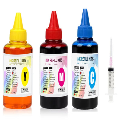 100ml Universal Dye Ink Refill Kit - BK CMY Compatible with HP Canon Epson Brother Inkjet Printers & CISS Cartridges