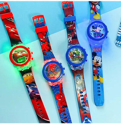 Flash Light Spiderman Kids Watch – Cartoon Hello Kitty & Mickey Design for Boys & Girls, Student Gift with Free Shipping