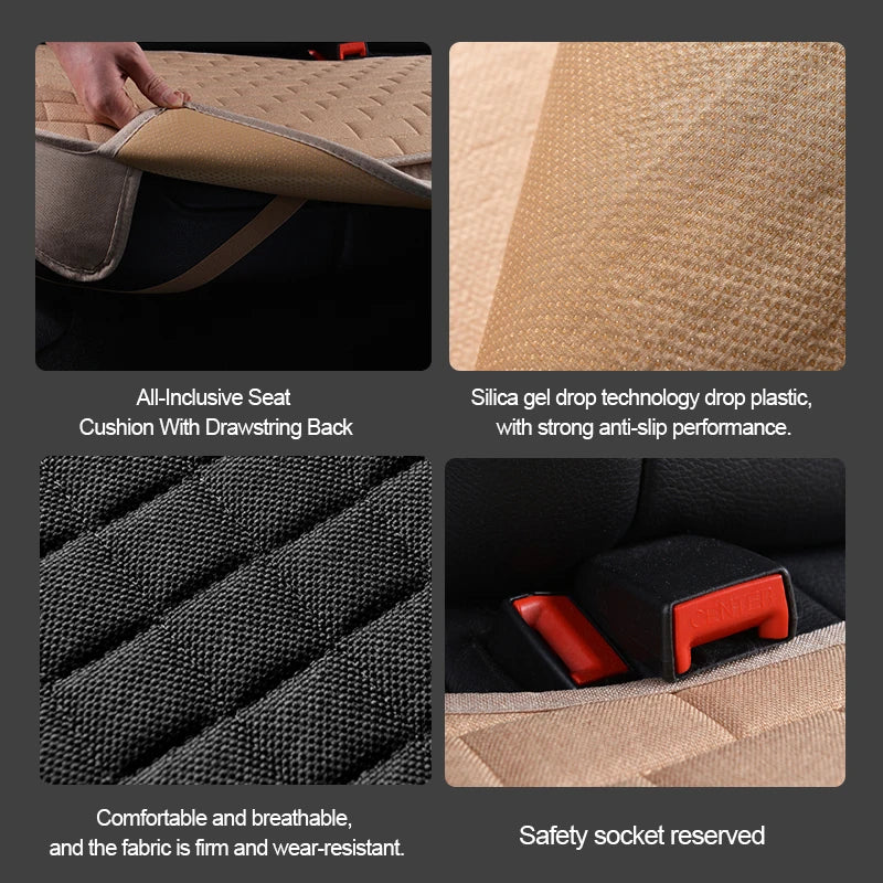 BLALION Breathable Flax Summer Car Seat Cover Cushion Pad for Front & Rear Seats – Cool Comfort Car Interior Protection Mat Accessory