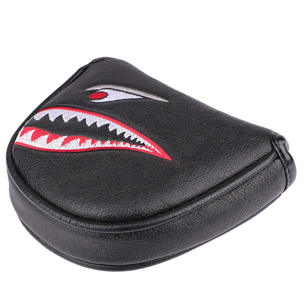 Black PU Shark Embroidery Golf Club Mallet Putter Head Cover – Magnetic Closure for Protection