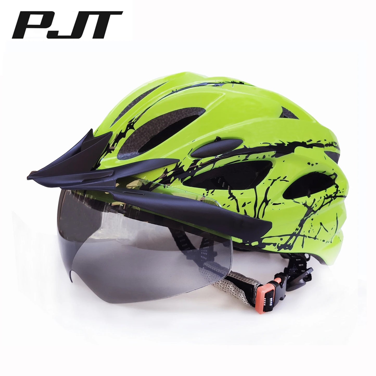 PJT 4-in-1 Lightweight Cycling Helmet - 18 Breathable Holes, Detachable Sun Visor & Goggles for Adults, Road & MTB Bike Helmet