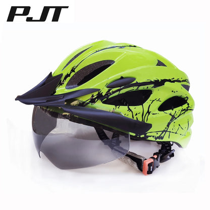 PJT 4-in-1 Lightweight Cycling Helmet - 18 Breathable Holes, Detachable Sun Visor & Goggles for Adults, Road & MTB Bike Helmet