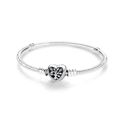 925 Sterling Silver Love Heart Charm Bracelet – Rose Gold Snake Chain Bangle for Women | DIY Luxury Bead Jewelry Accessories