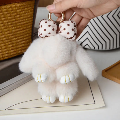 Mini Rabbit Hair Bow Pendant Keychain - Cute Bunny Bag Strap & Car Key Charm