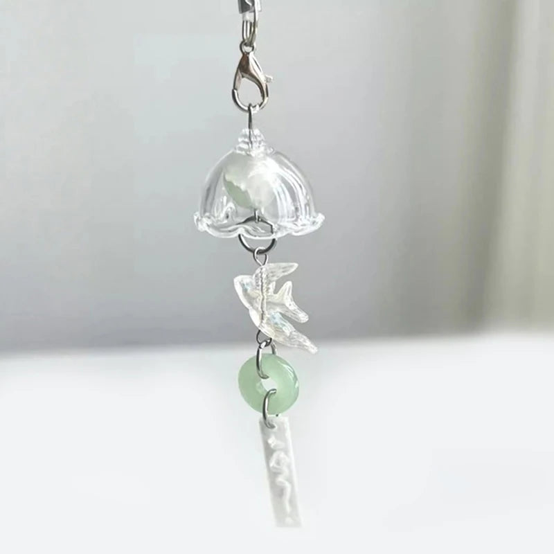 Y2K Green Flying Bird Beaded Keychain – Wind Chime Charm for Phone, Camera, Earphone Case