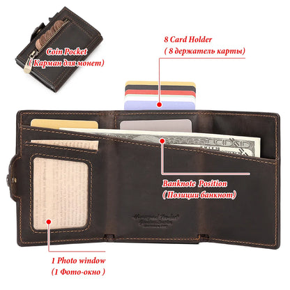 HUMERPAUL Men’s Pop-Up Card Holder – Crazy Horse Leather RFID Blocking Slim Wallet with Money Pocket & Metal Bank Card Case