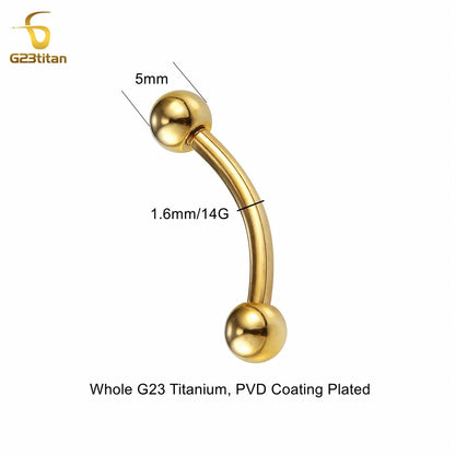 G23 Titanium Curved Barbell Ring - 14G Minimalist Belly Button Navel Ear Lip Piercing Jewelry 6-16mm