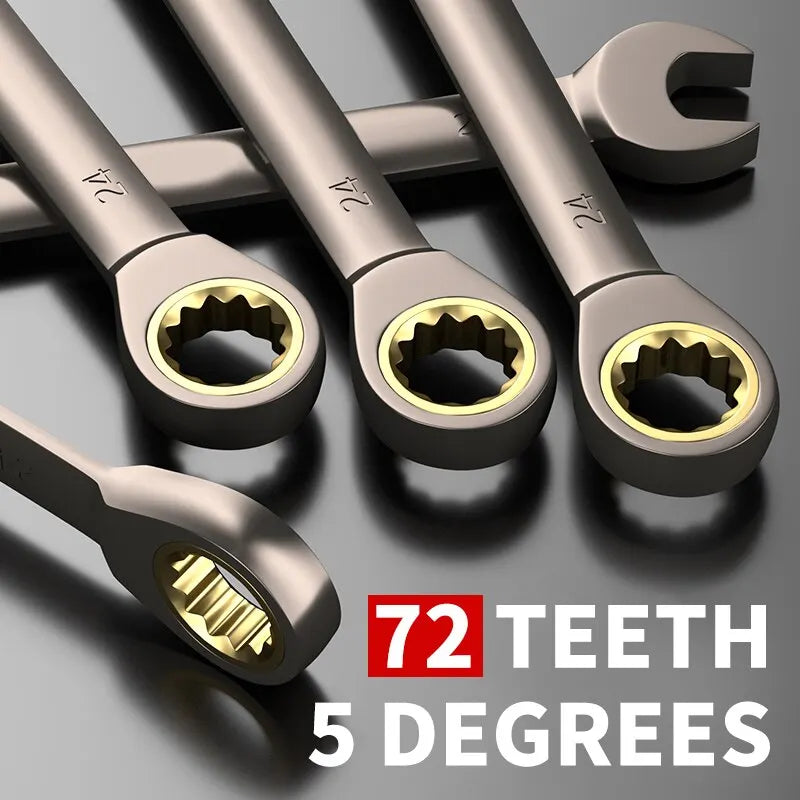 12pcs/6pcs Dual-Use Ratchet Wrench Set — 72-Tooth Quick Ratchet Heads with 180° Rotation Hardware Tools