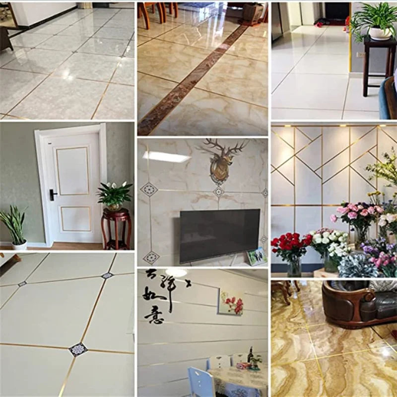 50M Gold Black Self-Adhesive Tile Stickers Tape - Waterproof Floor & Wall Gap Sealing Strip - Beautify Your Home with Tile Seam Sticker Decoration