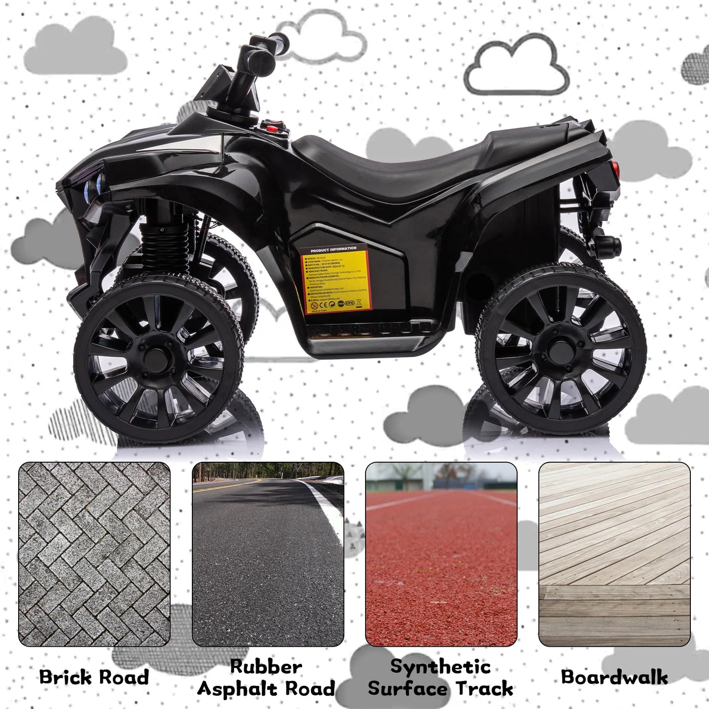 Kids 6V Ride-On ATV Quad Car Toy – Battery-Powered Electric Vehicle with LED Lights, Music, Foot Pedal & Durable Wheels