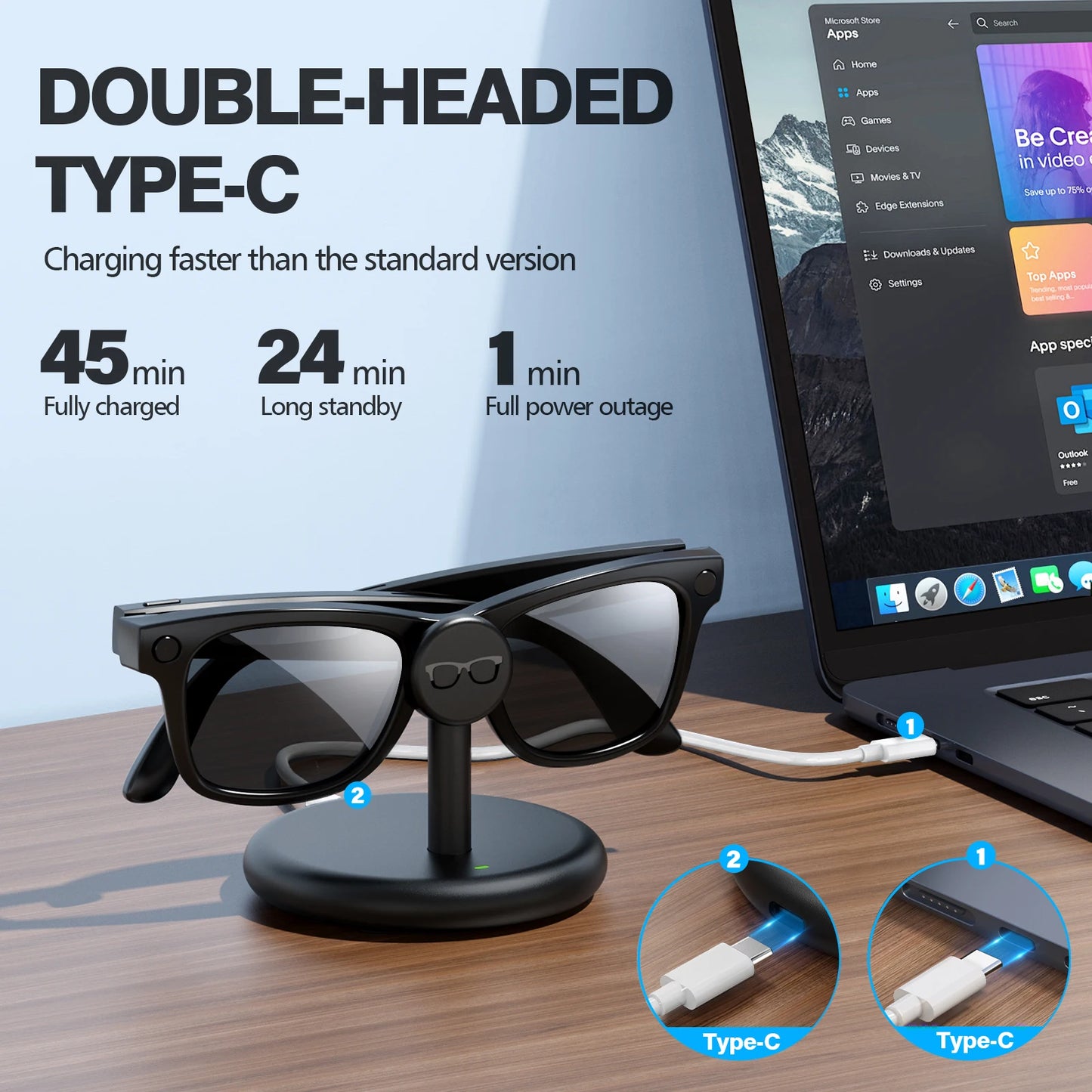 HUADAI Charging Stand for Ray-Ban Meta & Oakley Glasses – Compatible with Wayfarer, Skyler, HSTN, Headliner GEN1 & GEN2 (RW4006, RW4008, RW4010, XY2140)