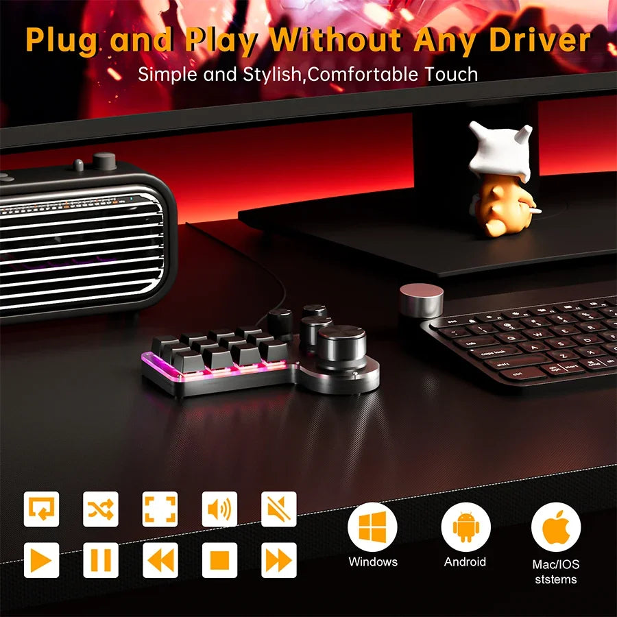 12-Key 4-Knob RGB Programming Macro Keyboard – Hot Swappable Mechanical Gaming Macropad for Photoshop, Editing & Custom Shortcuts