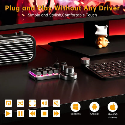 12-Key 4-Knob RGB Programming Macro Keyboard – Hot Swappable Mechanical Gaming Macropad for Photoshop, Editing & Custom Shortcuts