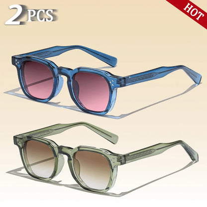 CATERSIDE Retro Punk Square Sunglasses – 2-Piece Fashion Set for Men & Women, Party & Festival Gift Glasses