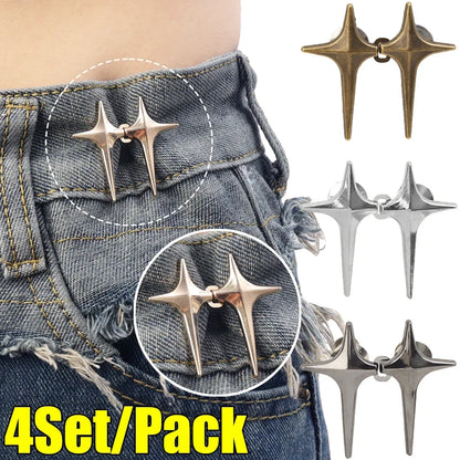 Adjustable Jean Button Pins – Detachable Metal Waist Tightener with Cross Star Design for Clothing Alterations
