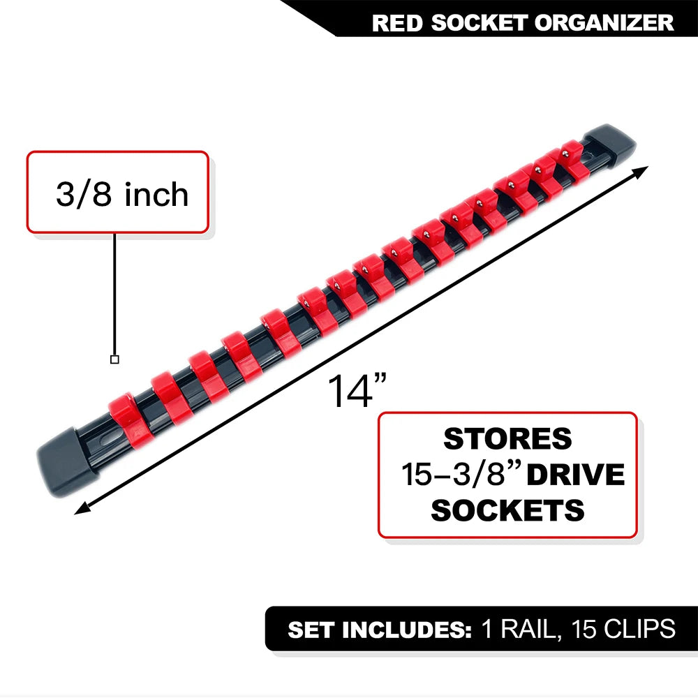 Universal Socket Organizer Rail – 1/4", 3/8", 1/2" Wrench Holder Plastic Bracket for Wall Mount & Home Repair Tools