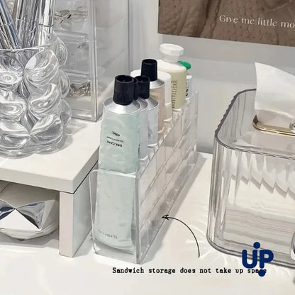 7-Slot Transparent Cosmetic Organizer - Multi-Functional Makeup Storage Holder for Home, Office & Bathroom