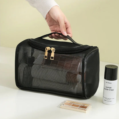 Toiletry Travel Bag – Large Capacity Mesh Makeup Pouch with Zipper, Shower Organizer Tote for Cosmetics and Personal Care