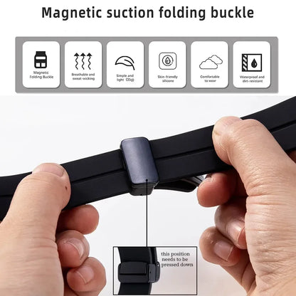 Samsung Galaxy Watch Magnetic Buckle Silicone Strap - Replacement Band for Watch 7/6/5 Pro/5/4 and Classic Models 40mm–47mm