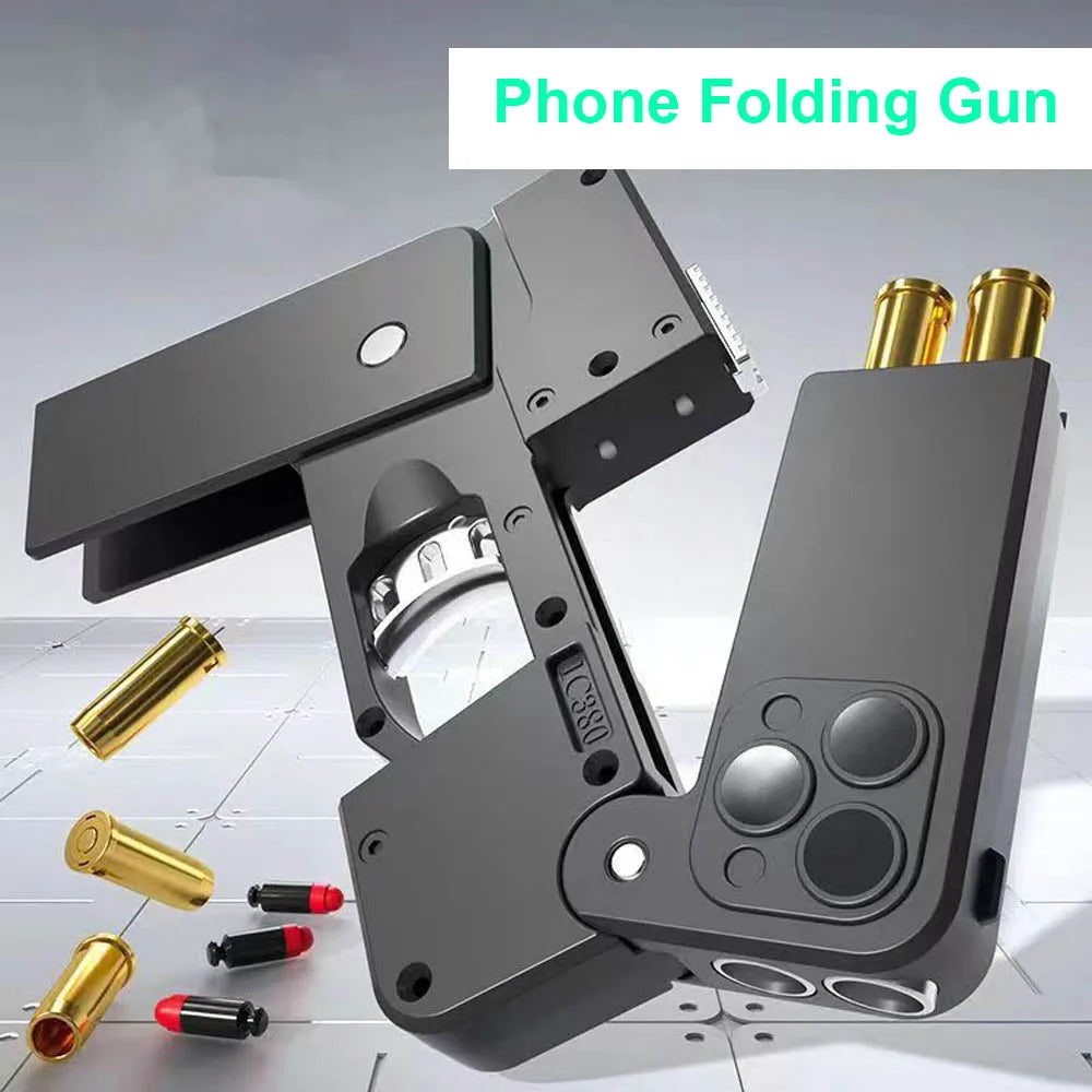 iPhone Folding Soft Bullet Toy Gun – Shell Ejecting Mobile Phone Gun for Kids & TikTok Fun