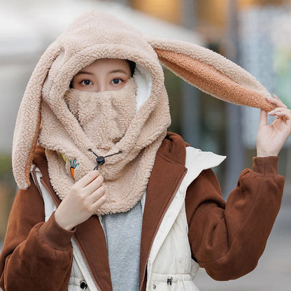 Winter Wool Ski Hat & Helmet Cover – Soft, Warm, Cute Cartoon Bunny Ears for Casual Skiing