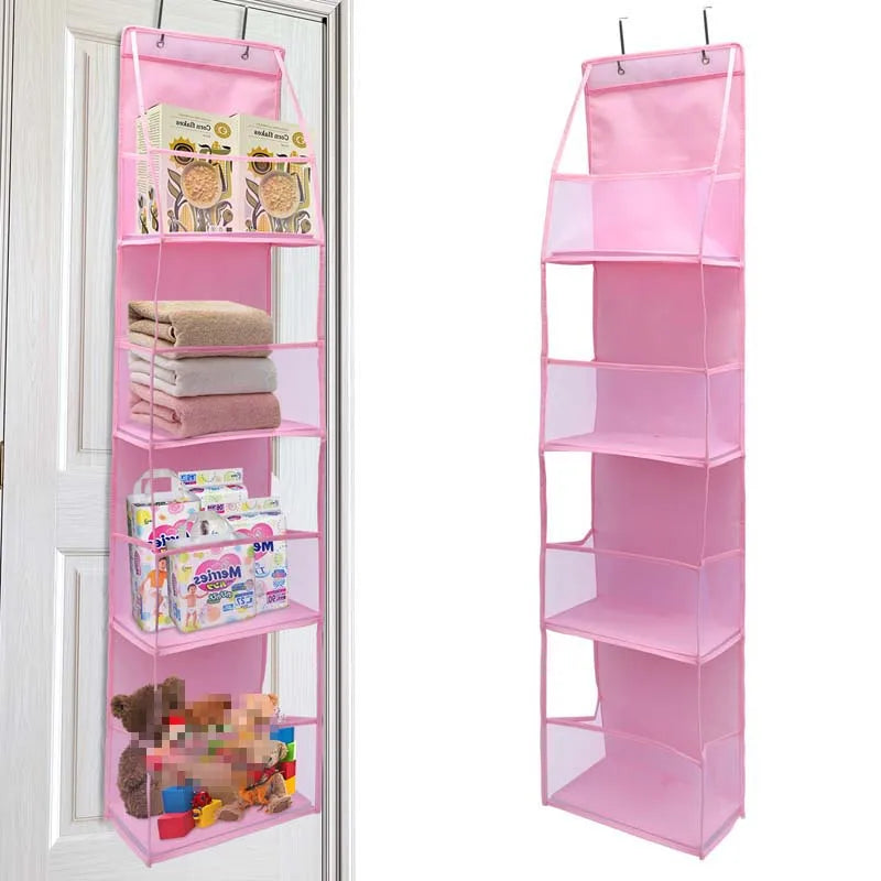 4-Layer Pink Foldable Hanging Storage Bag – Organizer for Bathroom, Snacks, Toys & Clothes