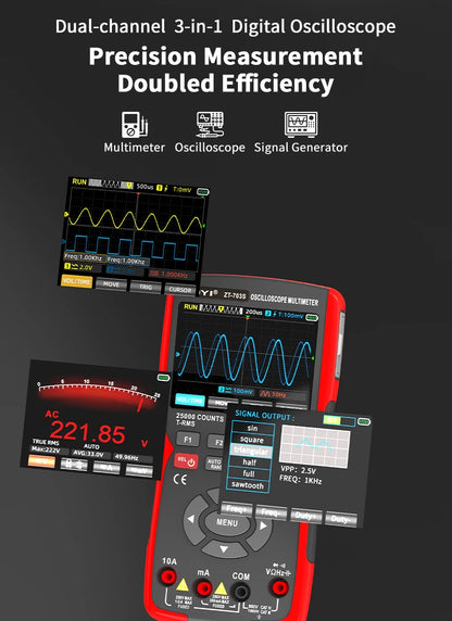ZOYI 703S Handheld Oscilloscope Multimeter – Dual-Channel 3-in-1 Auto Repair Tool with Color Screen