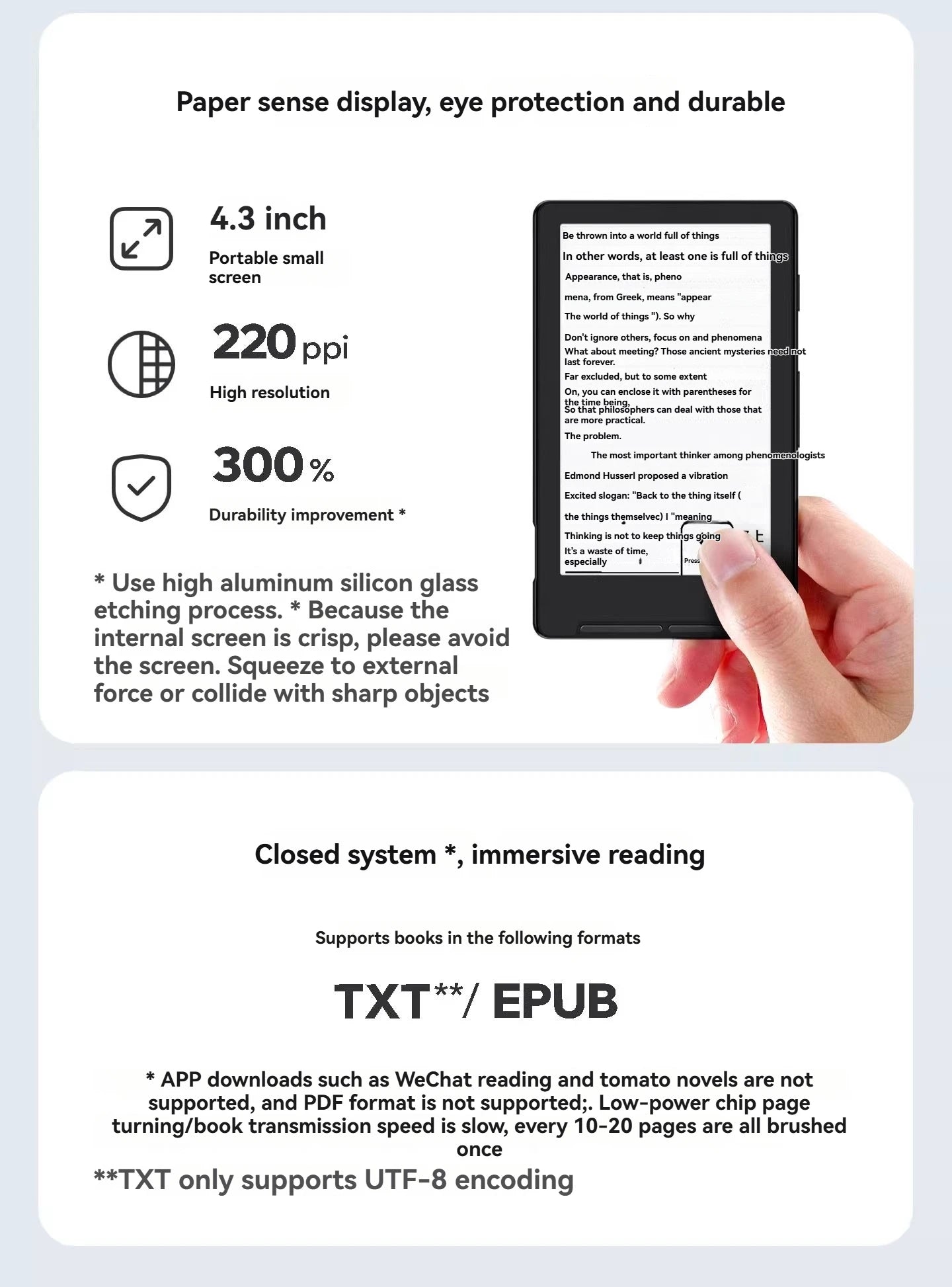 XTEINK X4 4.3" Portable E-Ink Reader — Magnetic, Lightweight, Ultra-Thin Screen, 800×480 Resolution 220PPI Set
