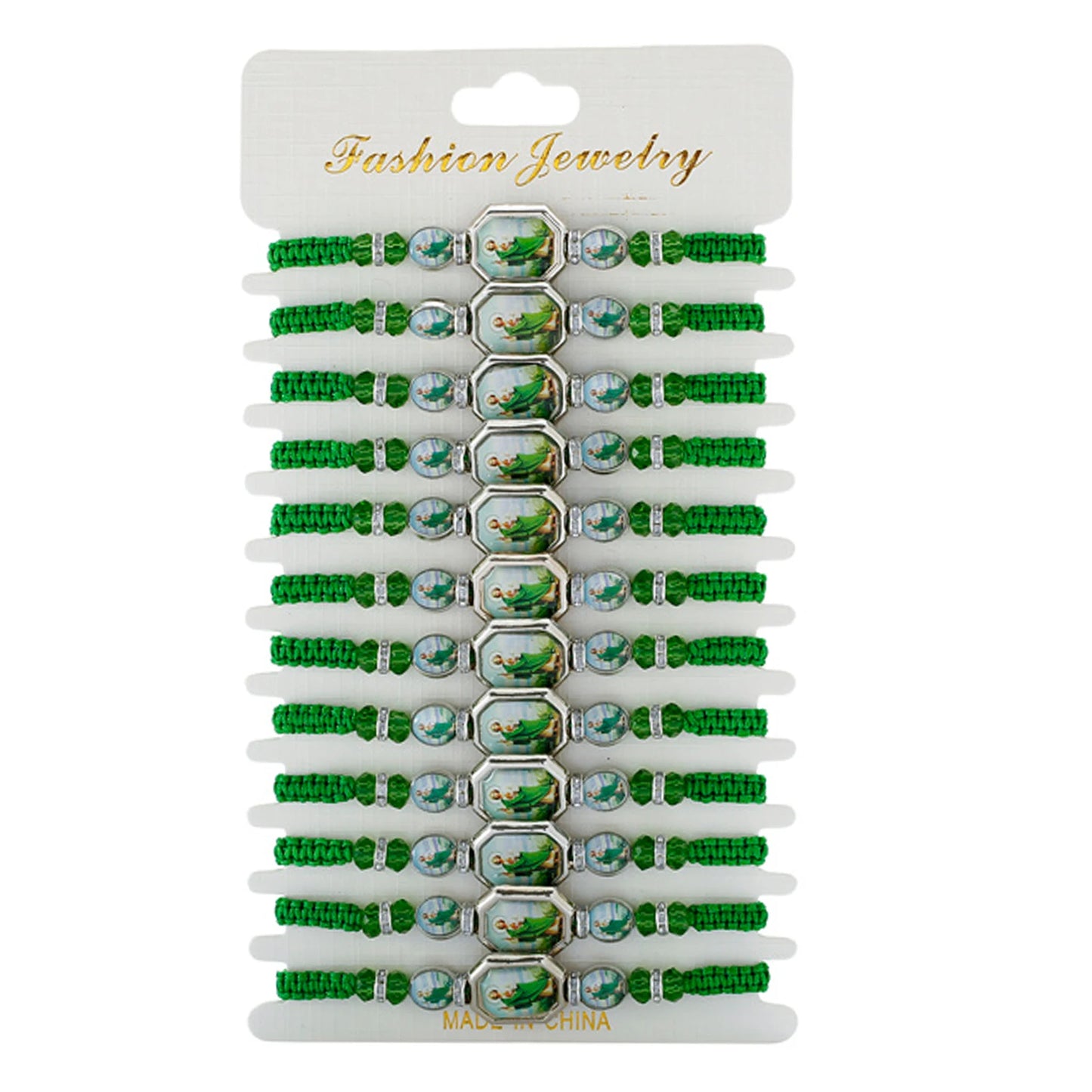12pcs Mexican Saint Jude Bracelets – Handmade San Judas Tadeo Catholic Green String Rosary Bracelets Religious Gift Set