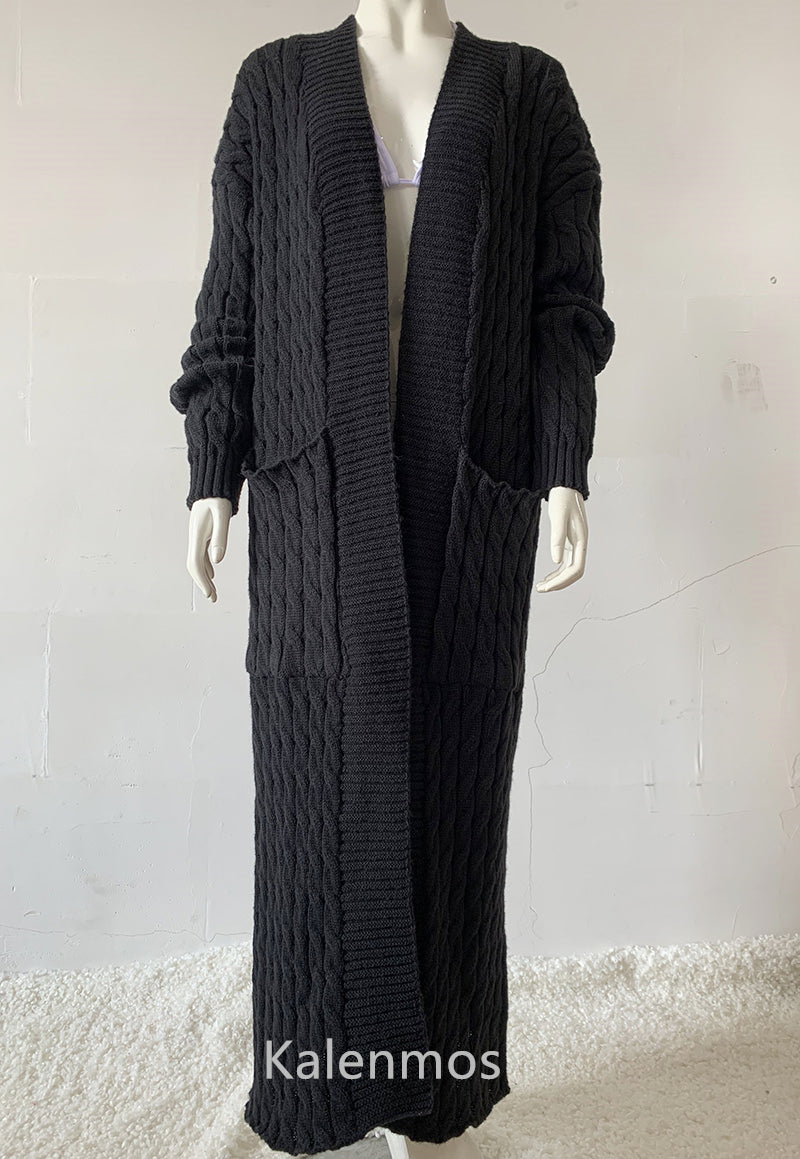 Knit Cardigan for Women – Long Green Crochet Jacket, Loose Long Sleeve Autumn/Spring Winter Sweater, 2023 Warm Jumper Coat