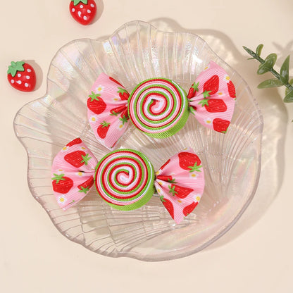 2-Piece Candy Bow Hair Clips – Sweet Strawberry & Heart Print Barrettes for Girls & Kids