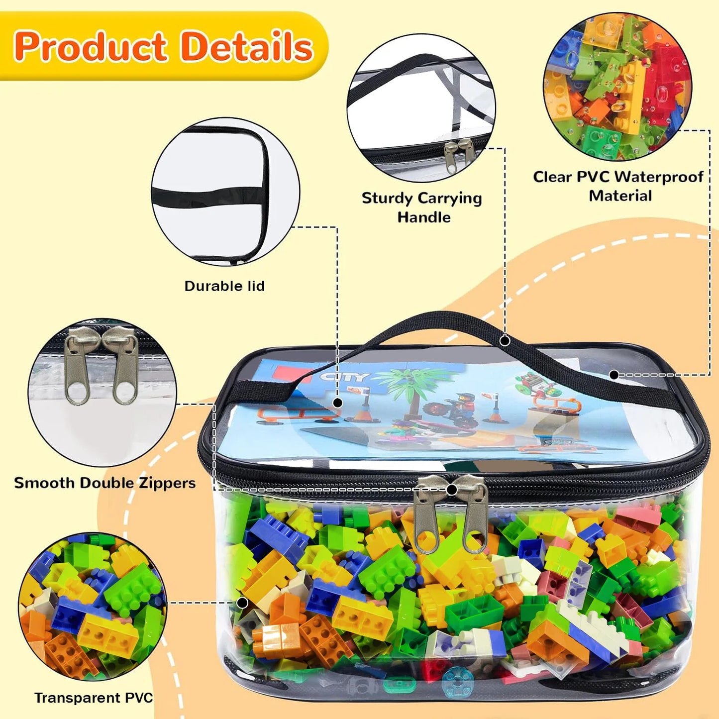 Transparent Mesh Zipper Toy Storage Bag – Large Capacity Organizer for Puzzles, Blocks & Building Toys