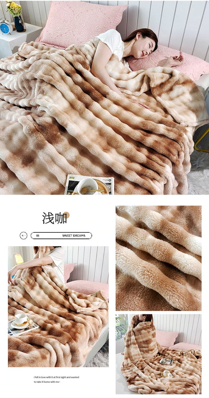 2025 Gradient Color Bubble Fleece Blanket – Double-Sided Milk Fleece Sofa & Air Conditioner Nap Blanket