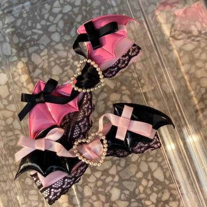 Lolita Lace Bow Hair Clip - Black Pink Sweet Girl Hairpin