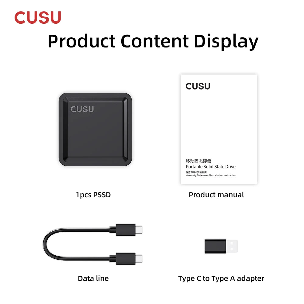 CUSU Portable External SSD Drive 256GB/512GB/1TB/2TB Type-C Solid State Drive for Phone, Laptop & Fast Data Storage