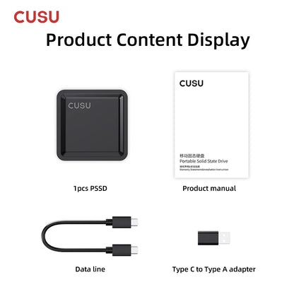 CUSU Portable External SSD Drive 256GB/512GB/1TB/2TB Type-C Solid State Drive for Phone, Laptop & Fast Data Storage