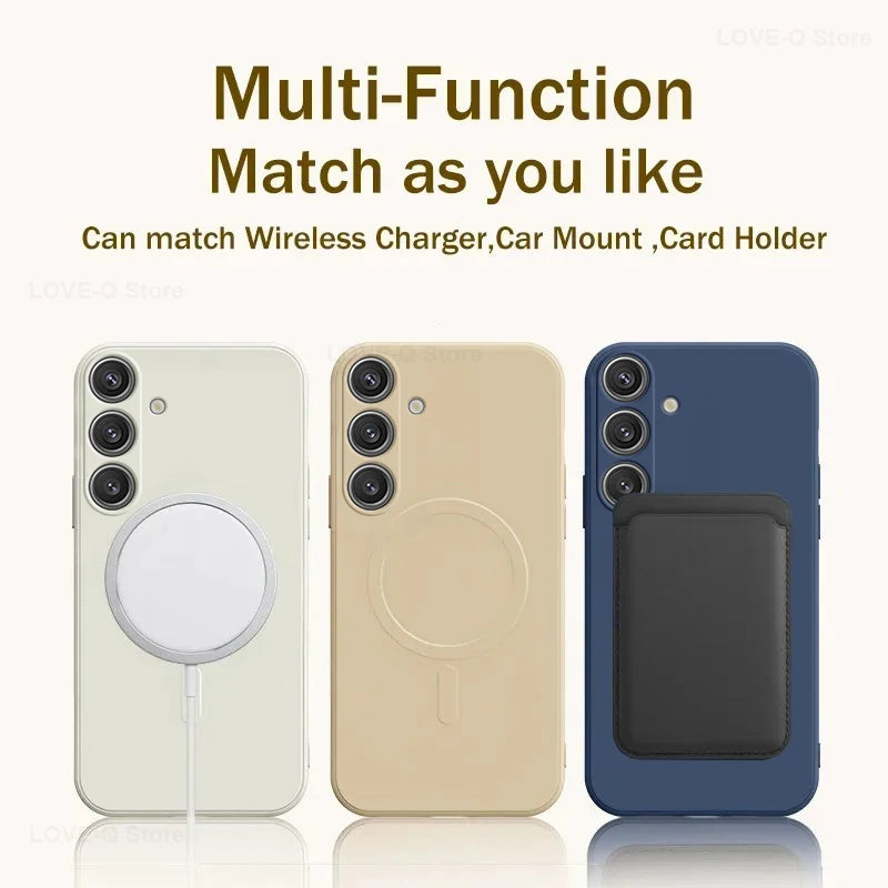 MagSafe Magnetic Silicone Case - Soft Wireless Charging Cover for Samsung Galaxy S26 S25 S24 S23 Ultra Plus FE