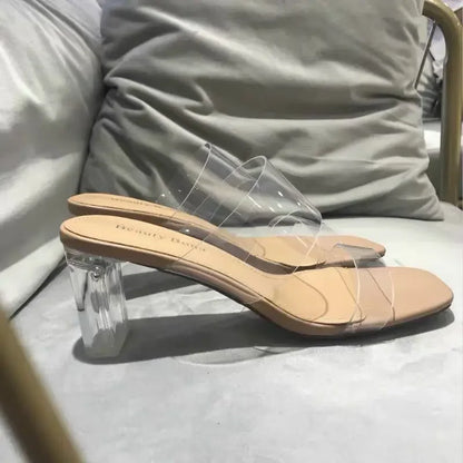 Women’s Summer Clear PVC Jelly Heels – Open Toe Transparent Perspex Pump Sandals